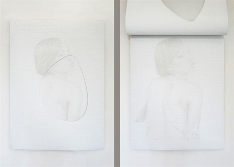 Melissa Provezza, If, olio su tela, supporto in legno (2 strati di tela dipinti,vista del I e del II strato), cm 70x50