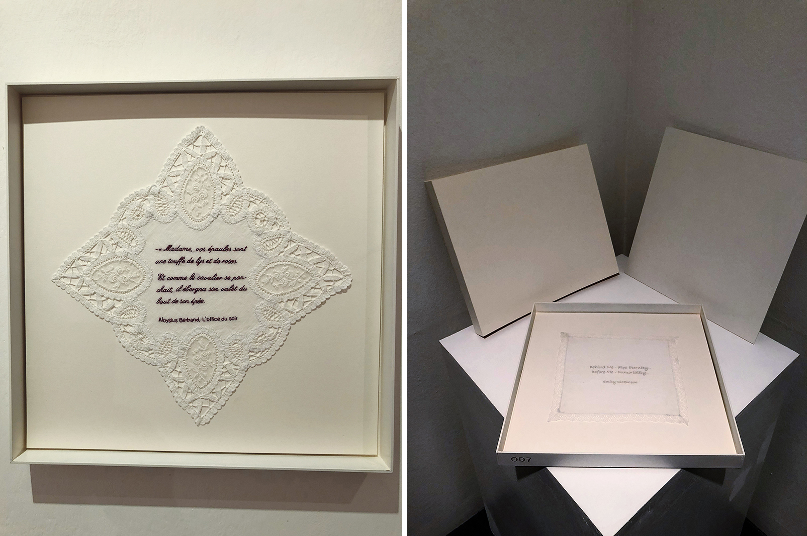 Ouvrage de dames 2012-2015, Tessuto, fili in scatole di cartone numerate, cm. 36x36